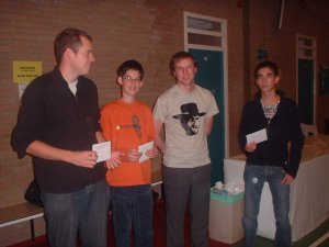 Swinkels, Robin, winnaar groep B gedeelde 1e prijs Jeffrey van Vliet, Oscar van Veen, Jimmy van Zutphen